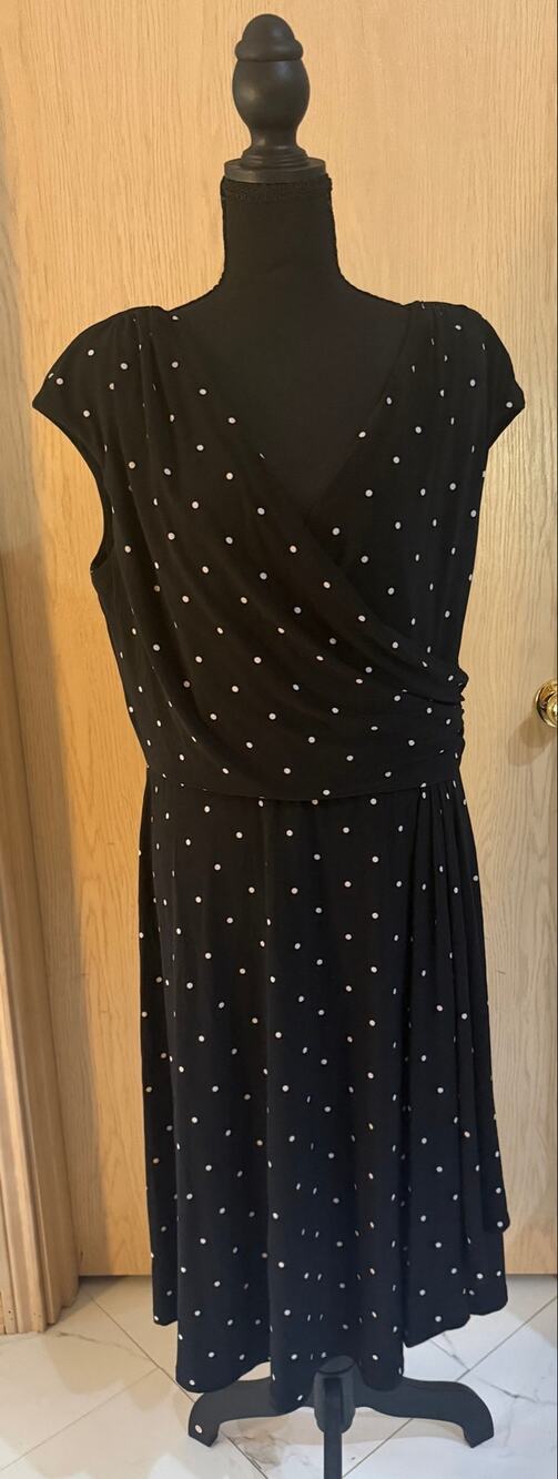 Lauren Ralph Lauren Black White Polka Dot Faux Wrap Dress Size 14
